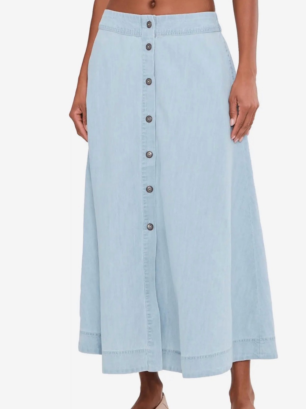 Free People Easy Does It Denim Maxi Skirt NWOT Button Front Pockets 100% Cotton